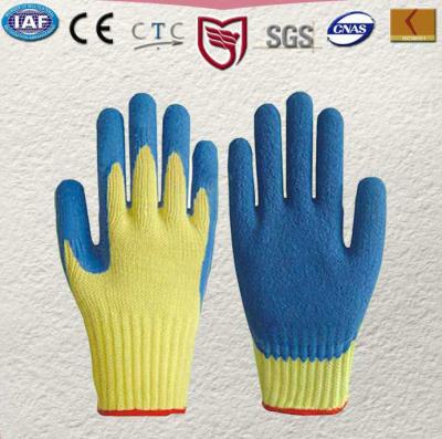 China 100 % Kevlar knitted glove Palm and finger tips coated in blue latex Knitted wrist,Gauge10 for sale