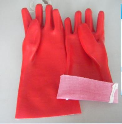 China PVC gloves,Full pvc dipped gloves,Open cuff, T/C lining,red color,size 14''and 18'' for sale