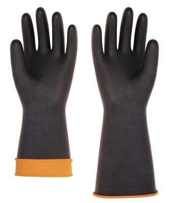 China Heavy-duty Rubber Latex Glove,smooth palm,black/orange color,weight 190g,size 14''and 18'' for sale