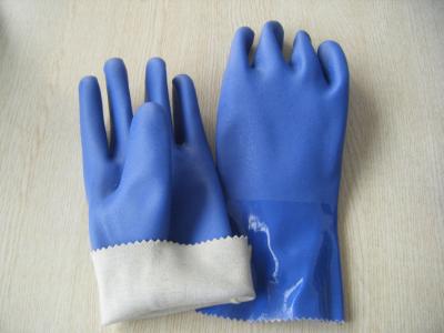 China Blue PVC gloves,Full pvc dipped gloves,sandy finish,Interlock lining,size 14'' for sale