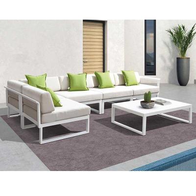 China Garden Furniture Sofa Set 7 Seater Style All Weather Waterproof UV Resistant Modern Outdoor Furniture Full Aluminum Sofa Set for sale