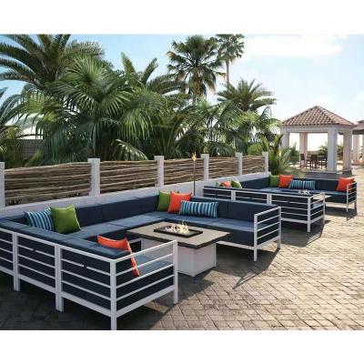 China Italian Metal Garden Sofas Seating U Shape Outdoor Black And White Modern Waterproof All Weather UV Resistant White Sofa for sale