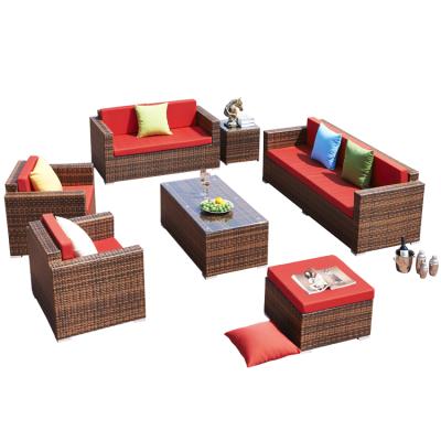 China All Weather Sofa Set Top Quality 8 Seater Plastic PE Rattan Garden Furniture Set UK Patio Lounge Sets Outdoor Furniture Wicker Rattan Sofa Set for sale