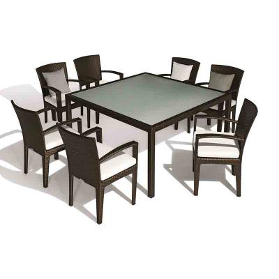 China Contemporary Rattan Garden Patio Furniture Set Square Outdoor Dining Set Rattan Table And 8 Chairs for sale