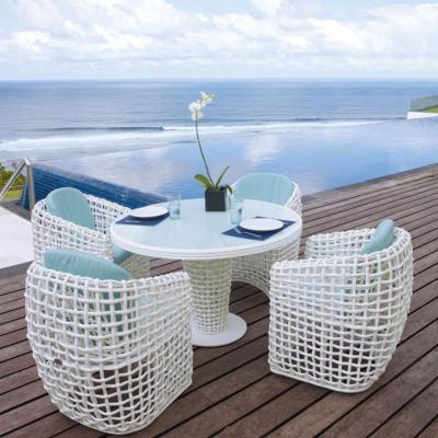 China White Wicker Outdoor Dining Set 4 Seater Rattan Garden Furniture Set White Wicker Outdoor Dining Table And Chairs for sale