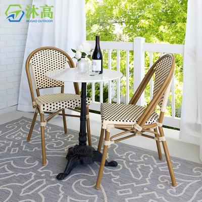 China Eco-friendly Rattan Chair Dining Set White Outdoor Furniture Sets Rattan French Bistro Chair And Bamboo Table Set for sale