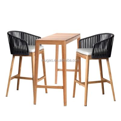 China Outdoor All Weather Teak Wood Height Bar Counter Dining Hotel Beach Bar Set Patio Furniture for sale