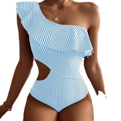 China 2022 Breathable Swimwear For Women Striped Asymmetrical One-Piece Swimwear Package Swimwear for sale