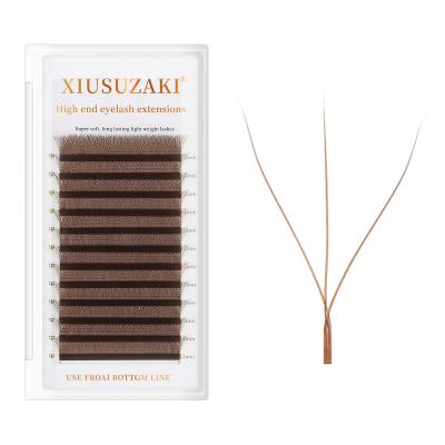 China XIUSUZAKI Brown 3D Long Eyelashes Extensions 3 Tip C/D Natural W-shaped Curl High Quality Lash for sale