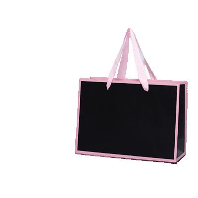 China Luxury Gift Paper Bags Packaging Handmade Paper Bags Print Elegant Black and Pink with UV Coating Pink Ribbon Coated Paper Custom Accept for sale