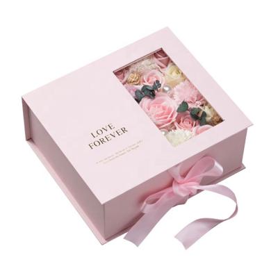 China Handmade Custom Luxury With Lid And Window Rose Gold Jewelry Magnetic Paper Gift Boxes Magnetic Window Gift Boxes for sale