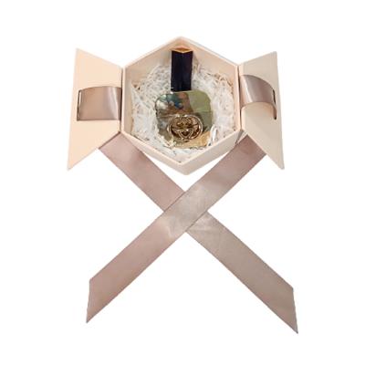 China Handmade Luxury Valentines Perfume Jewelry Lip Gloss Custom Packaging With Ribbon White Paper Cardboard Hexagon Shaped Gift Boxes for sale