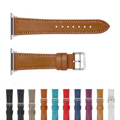 China Adjustable Leather Smart Single Strap Buckle Fashion Watch Band Length Leather Watch Band For iWatch 7 Series Se 6 5 for sale