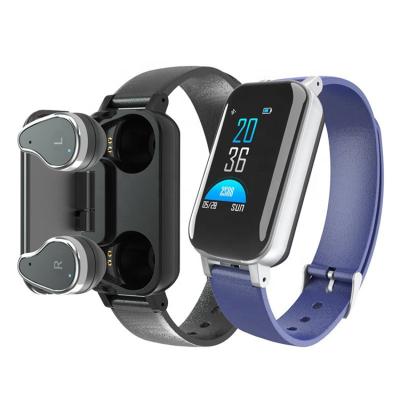 China MP3 Playback Touch Screen Handsfree Headset 2 In 1 Sports T89 Wireless Smart Watch Dual Earbuds BT Wristband for sale