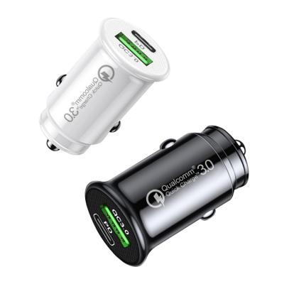 China Portable Quick Charging PD 18w Mini Adapter Type C Dual USB Car Charger QC 3.0 Fast Charger Design QC3.0 New for sale