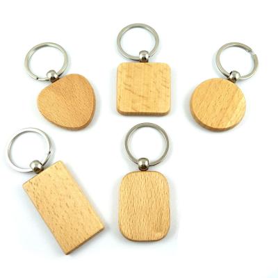 China Durable Assorted Shapes Rectangle Round Wooden Key Tags With Logo Name Wooden Keyring Keychain Custom Made for sale