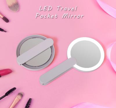 China Private Label Sublimation Lighted Foldable Handheld Makeup Light Up Mirror Custom Handheld LED Mirror for sale