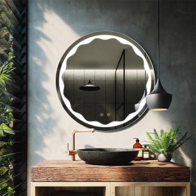 China Interior Design Frameless Bevel Touch Illuminated Bathroom LED Fog Light Mirror with 3 Colors Lights for sale