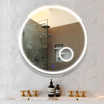 China Hotel Enlarging Decorative Wall Mounted Aluminum Metal Framed LED Round Bathroom Mirror for sale