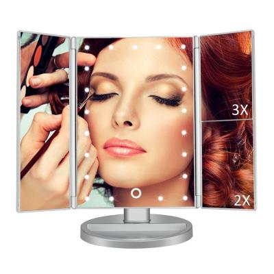 China Tri Folded Table Lighted Foldable Stand Make Up Vanity Led Makeup Mirror With Led Light for sale