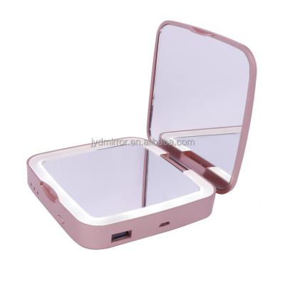 China Pocket Mirror Square LED Compact Mirror With 3000mAh Power Bank for sale