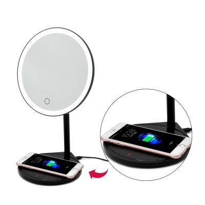 China Easy Lighted To Carry Portable Detachable Design Led Makeup Mirror With A Wireless Charger Base for sale