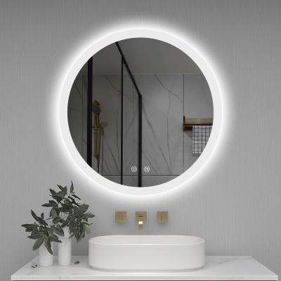 China Illuminated Modern Hotel Round Vanity Backlit Wall Mounted LED Bathroom Demister Mirror for sale