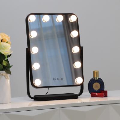 China Free Standing Lit Hollywood 360 Degree White Metal Rotating Frame Touch Screen Led Make Up Portable Vanity Mirror With Light for sale