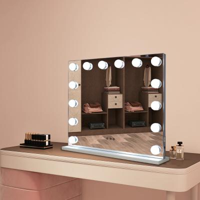 China Professional Wholesale Silver Touch Screen Lighted Smart Led Light Make Up Vanity Girl Hollywood Mirror With Plug for sale