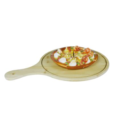 China Disposable Round Bamboo Pizza Cutting Board With Handle for sale