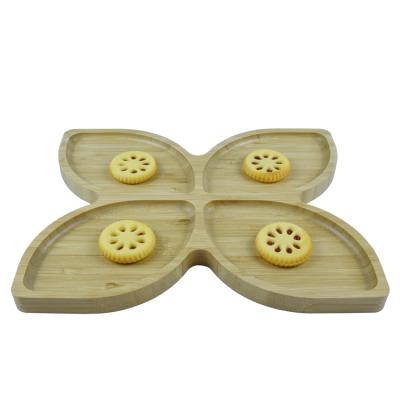 China Viable Flower Shaped 4 Divided Bamboo Serving Tray Fruit Platter for sale