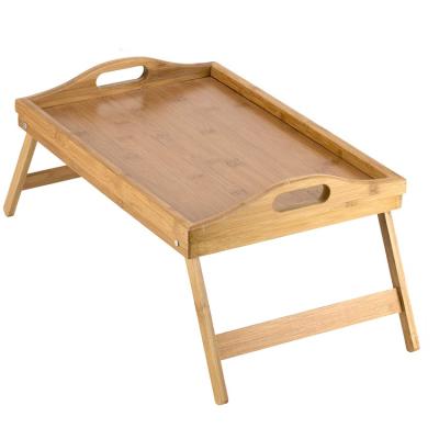 China Eco-Friendly Bamboo Foldable Breakfast Tray Serving Table Bamboo Food Serving Tray with Pull Down Legs for sale