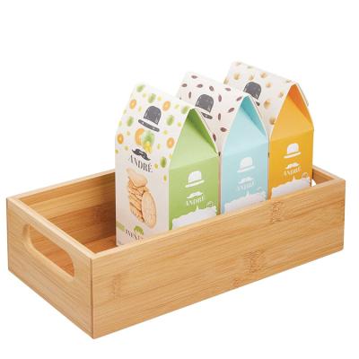 China Sustainable Multifunctional Wooden Bamboo Organizer Tray Storage Bin for Instruments Cookware with Handle for Kitchen for sale