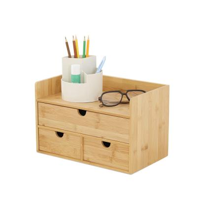 China Bamboo Desk Organizer For 2 Tier Living Room And Office Bamboo Storage Multifunctional Natural Wood Bamboo Desk Organizer 3 Drawers for sale