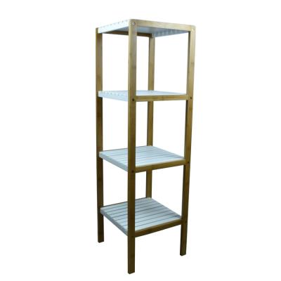 China Wholesale Price 4 Tier Washroom Towel Tower Stand Bamboo Bathroom Corner Shelf for sale