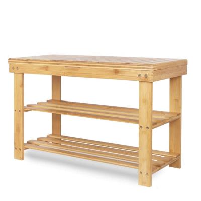 China 3 Layers Eco-Friendly Bamboo Shoe Stools Changing Stool Bench Shoe Bench For Indoor Or Outdoor Use With Storage Shelf for sale