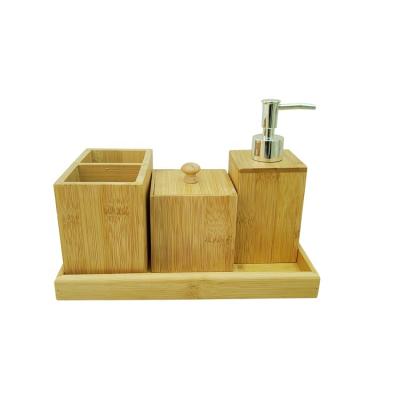 China Sustainable Wholesale 3 Pieces Of Bamboo Wood Bathroom Accessory Set With A Plate for sale