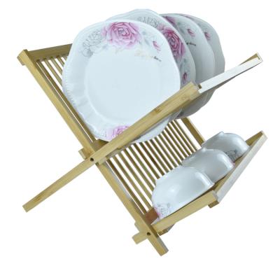 China Wholesale Price Sustainable Folding 2-Tier Bamboo Kitchen Drainer Dish Drying Rack for sale