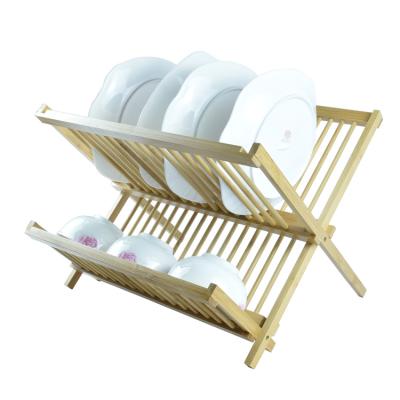 China Sustainable 2 Tier Wooden Kitchen Dish Drying Rack Bamboo Dish Rack for sale