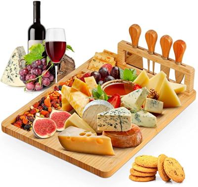 China Factory Price Sustainable Picnic Bamboo Cheese Board With Knife Set for sale