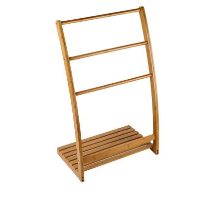 China Fashion Free Standing 3-Bar Shelf Bathroom Hang Towel Rack Portable Ladder Bamboo Towel Holder for sale