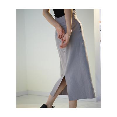 China Women's Light Gray Chinese Manufacturer Breathable Long High Waist Silk And Canvas Skirt for sale