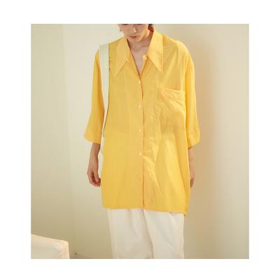 China Anti-Shrink Popular Size Free Ladies Fiber Product Yellow 100% Polyester Shirt Can Be Customized for sale