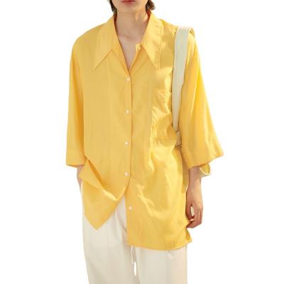 China Anti-shrinkage factory directly supply fashion trend printing ladies yellow shirts for sale