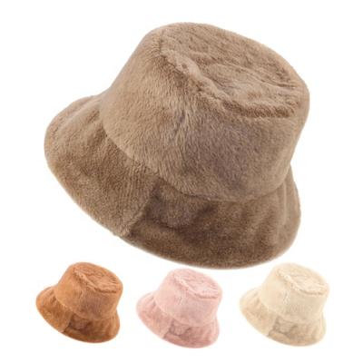 China OEM Winter Faux Fur Soft Bucket Hat Fluffy Warm Hat For Women for sale