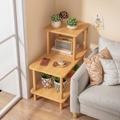 China Durable Cheap Wooden Side Rectangle Solid Wood Side Bed Side Table 3 Tier Coffee Tables With Storage For Living Room for sale