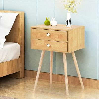 China Durable Modern Home Furniture 2 Drawers Simple Natural Wood Nightstand End Tables Side Table For Bedroom for sale