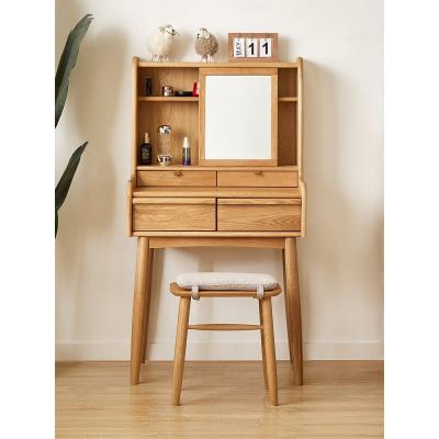 China Simple Storage Top Quality Small Makeup Vanity Tables Set Solid Oak Wood Dressing Table With Mirror For Bedroom for sale