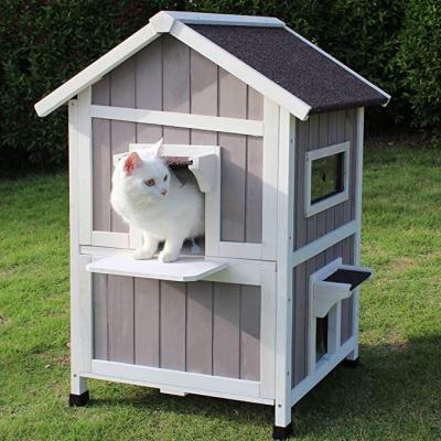 China Windproof Easy To Clean Kitty Houses Solid Fir Wooden Outdoor Rainproof Wooden Cat House With Door For House for sale