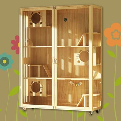 China Windproof Multilayer Outdoor Solid Wooden Cat Cage Villa Large Wooden Cat House With Door For Living Room for sale